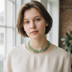 Hand Crafted Green Crystal Springtime Choker Necklace